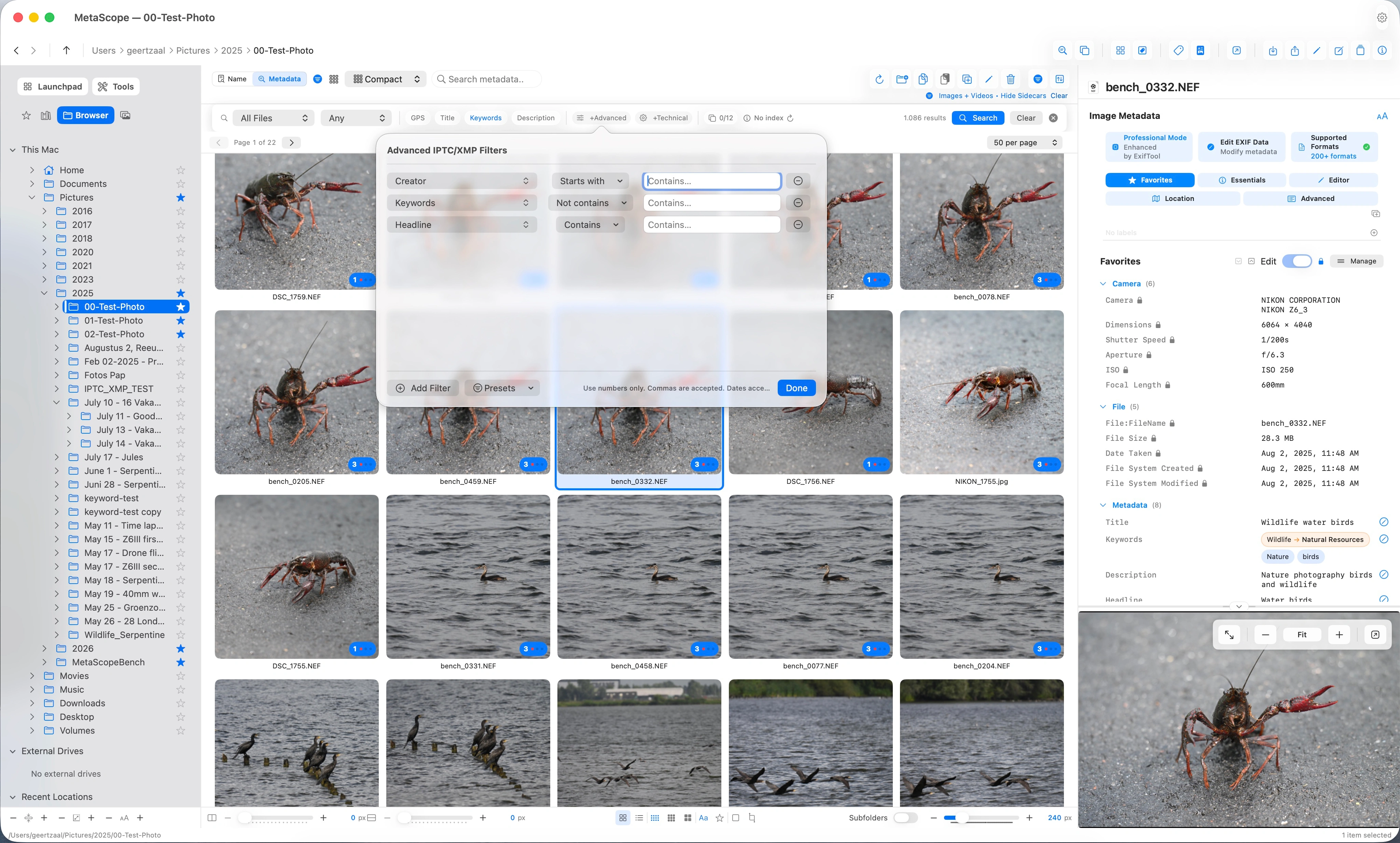 MetaScope integrated metadata search with filter overlay, relevance cues, and progressive density