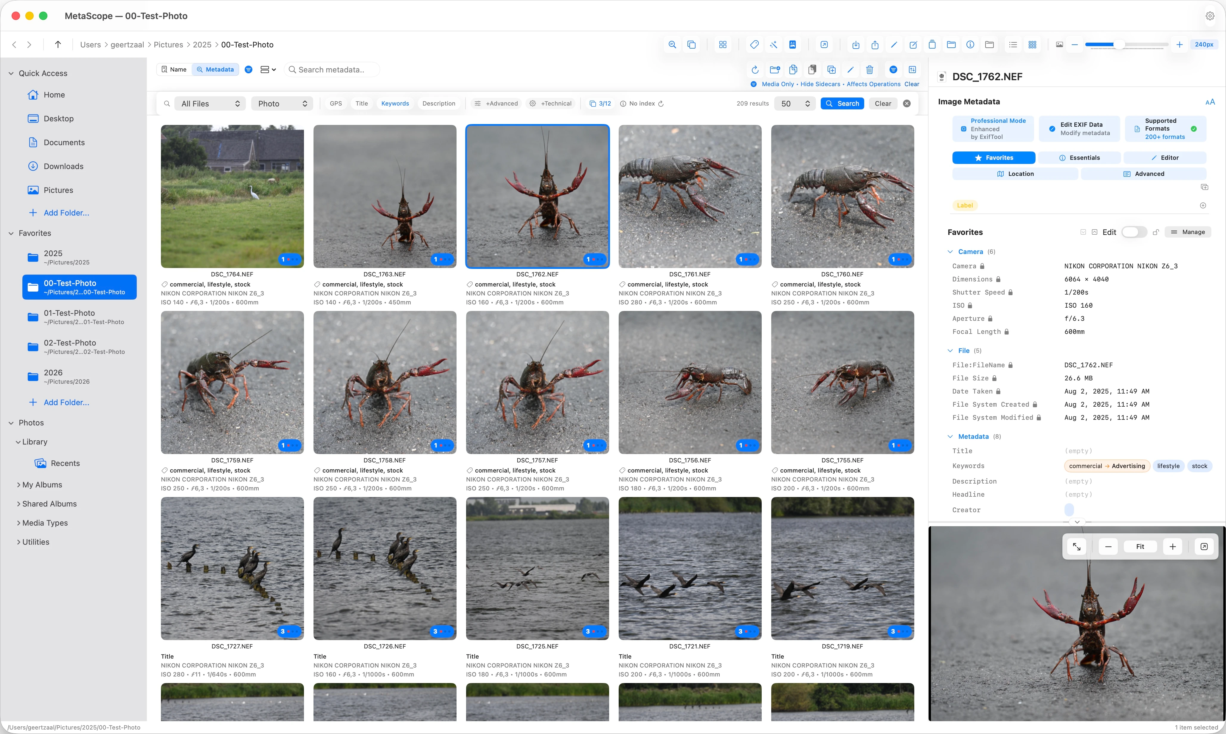 MetaScope integrated metadata search with filter overlay, relevance cues, and progressive density