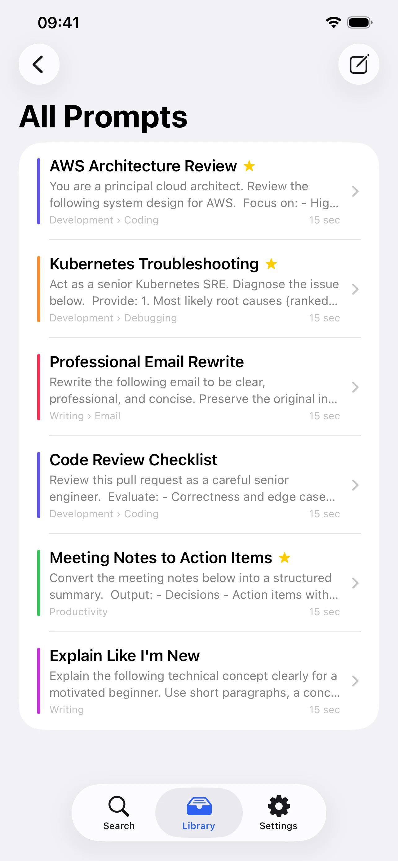 PromptLatch on iPhone showing the All Prompts collection