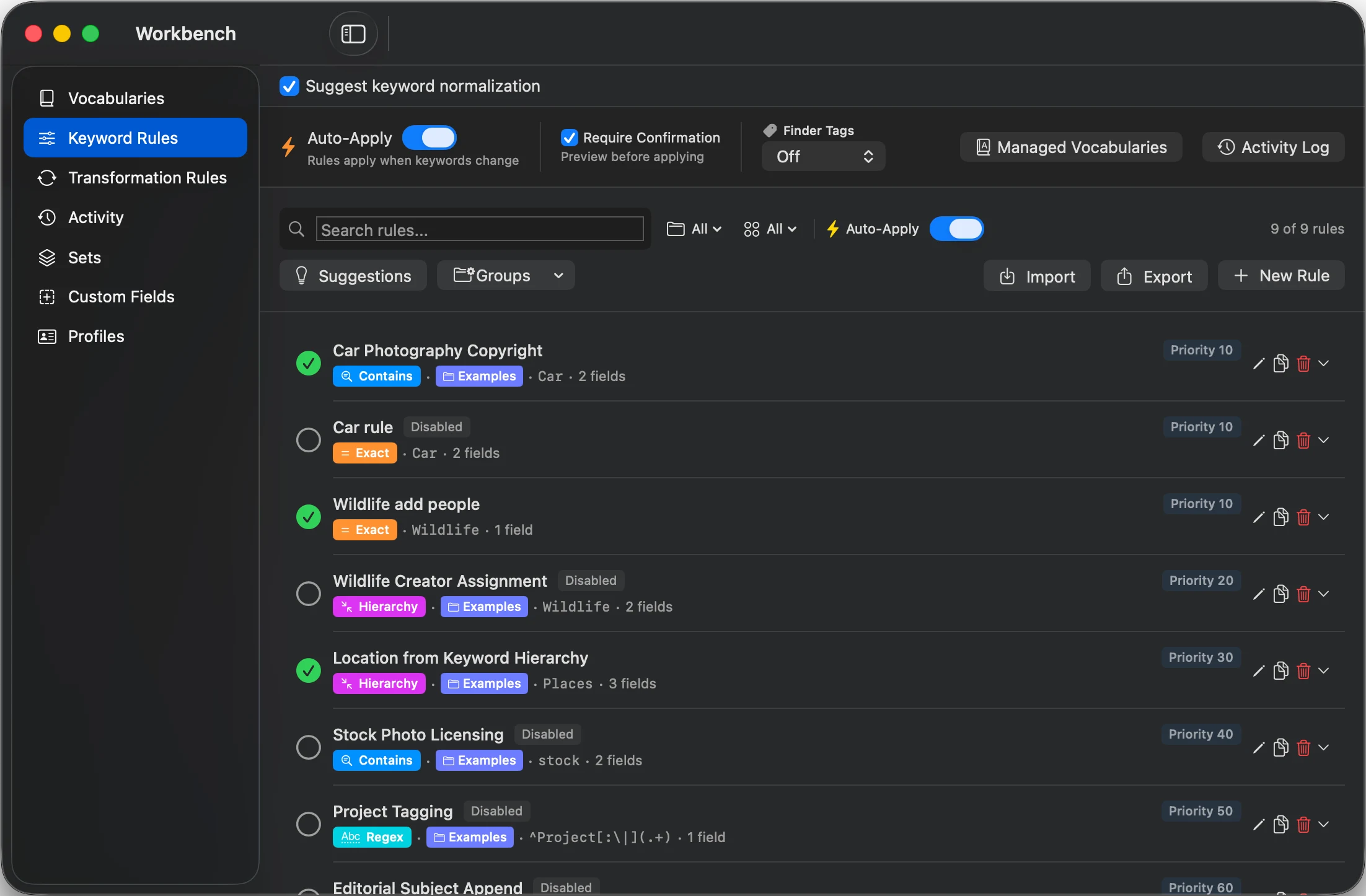 MetaScope Keyword Rules automatically applying keywords based on conditions