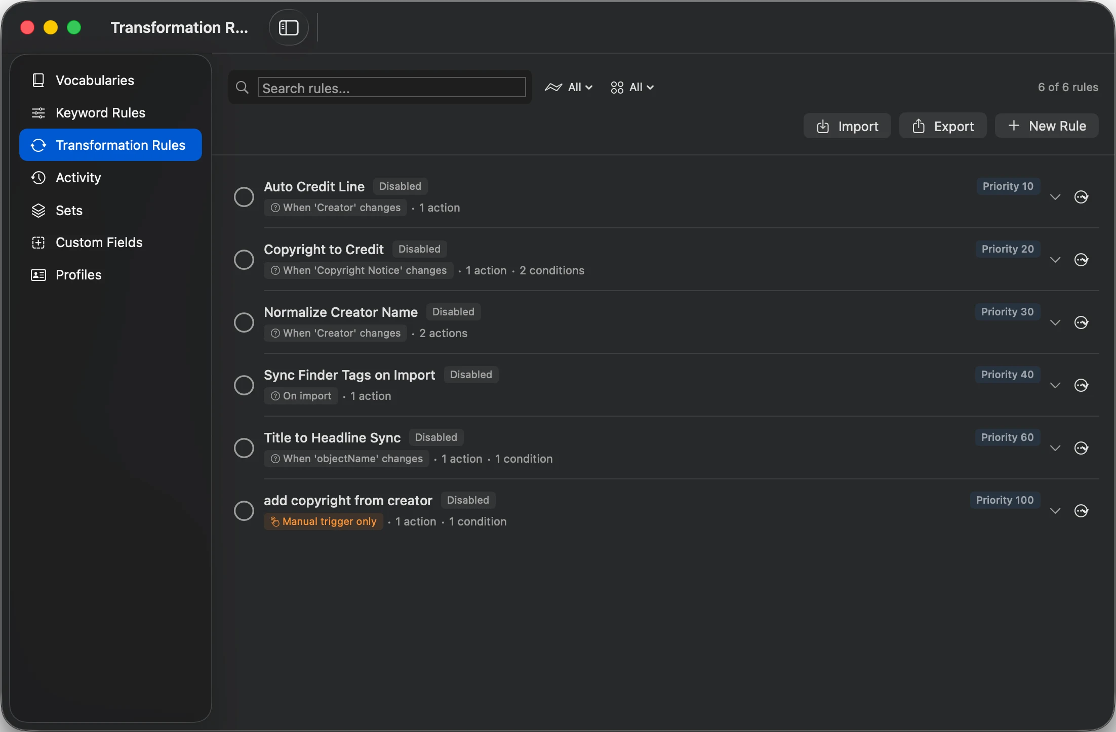 MetaScope Transformation Rules building an automatic credit line and copying copyright into the credit field