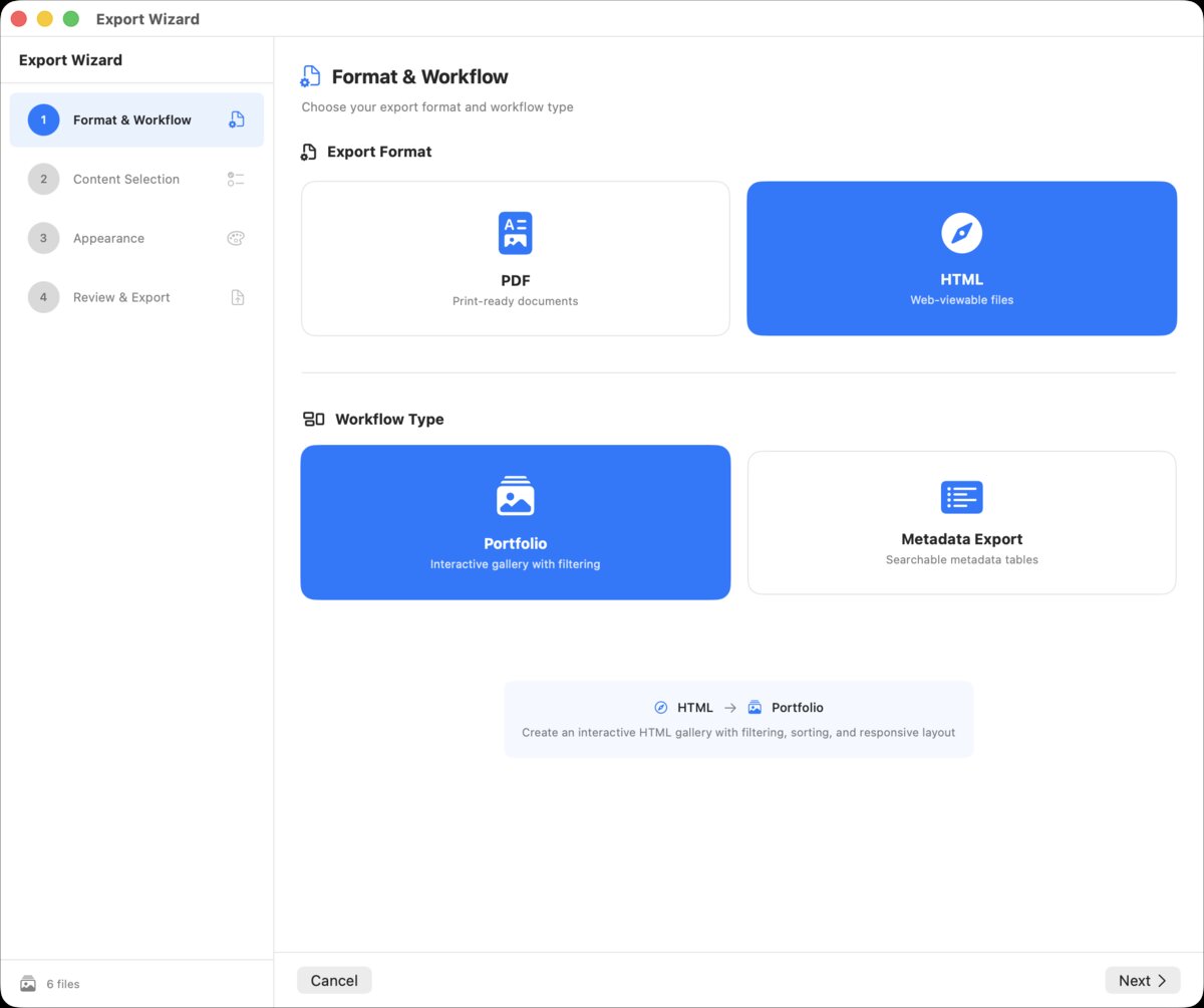 Document Export Wizard - Format & Workflow selection