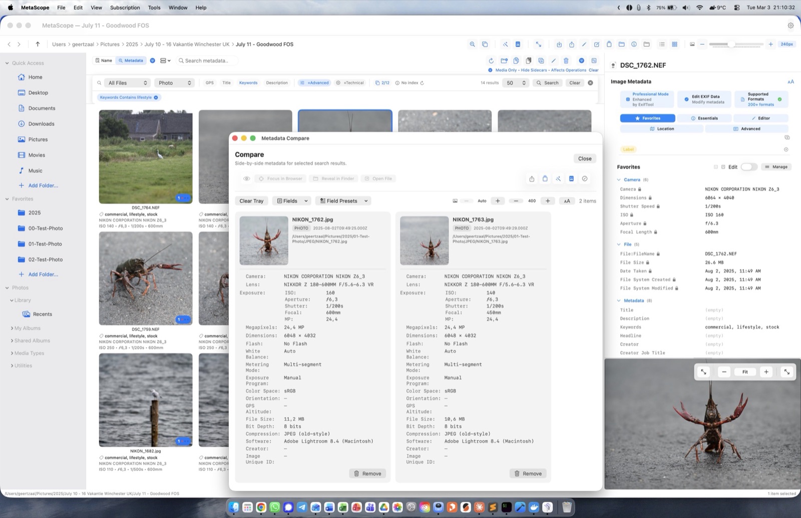 MetaScope Search results with metadata relevance cues and batch operations