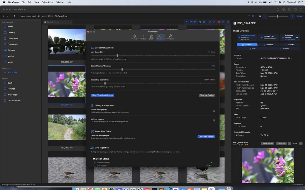 Professional EXIF data editing interface in MetaScope metadata editor