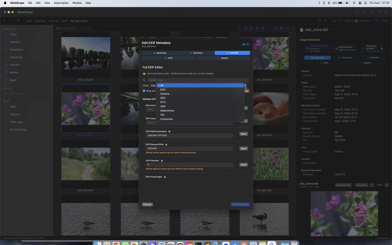 XMP metadata editor with advanced photo metadata support