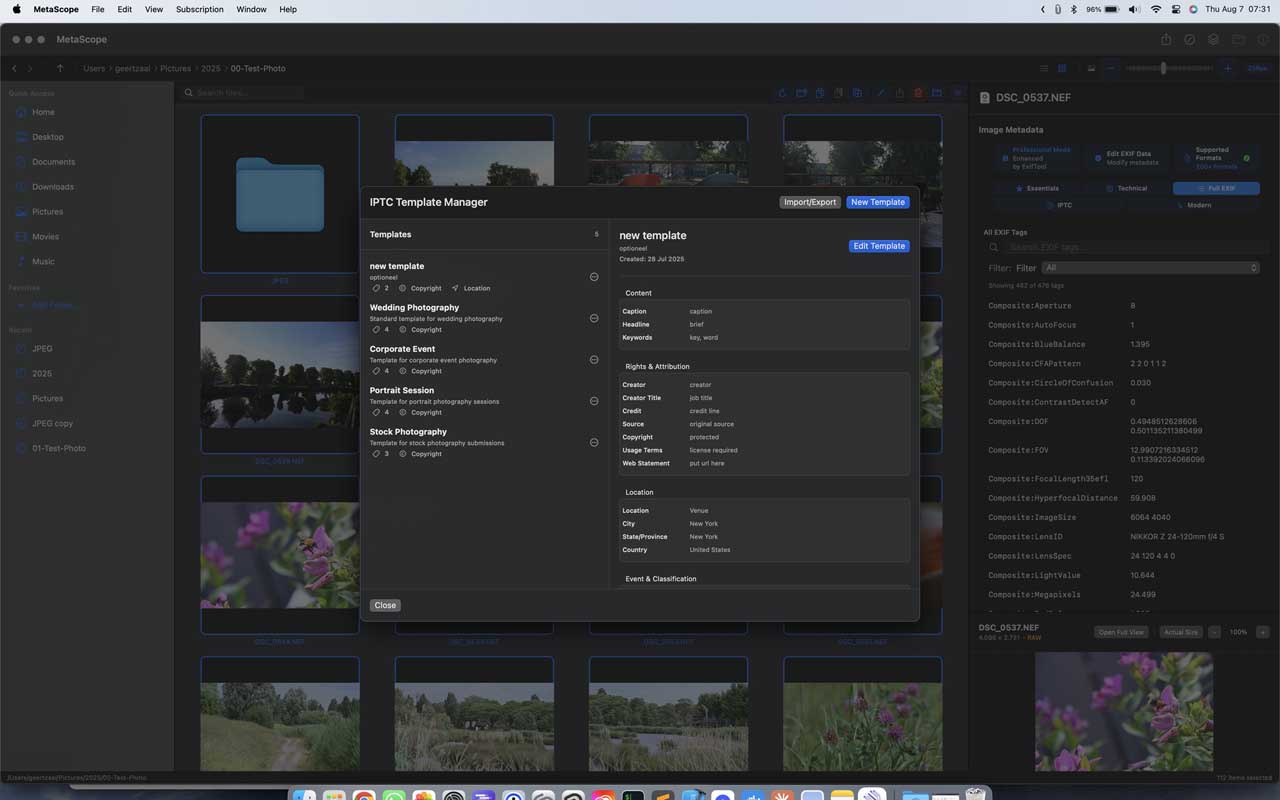 MetaScope EXIF editor preferences and metadata settings